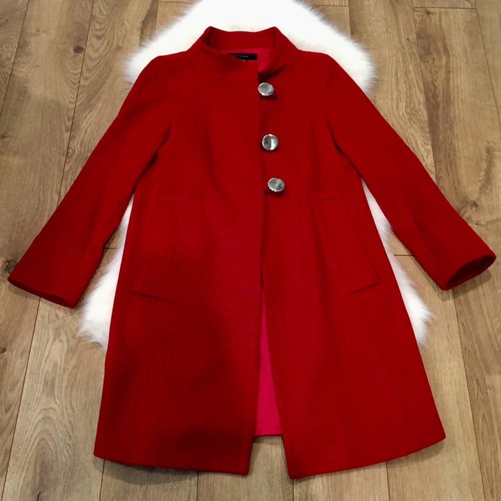 Red Wool Zara Coat with silver button details